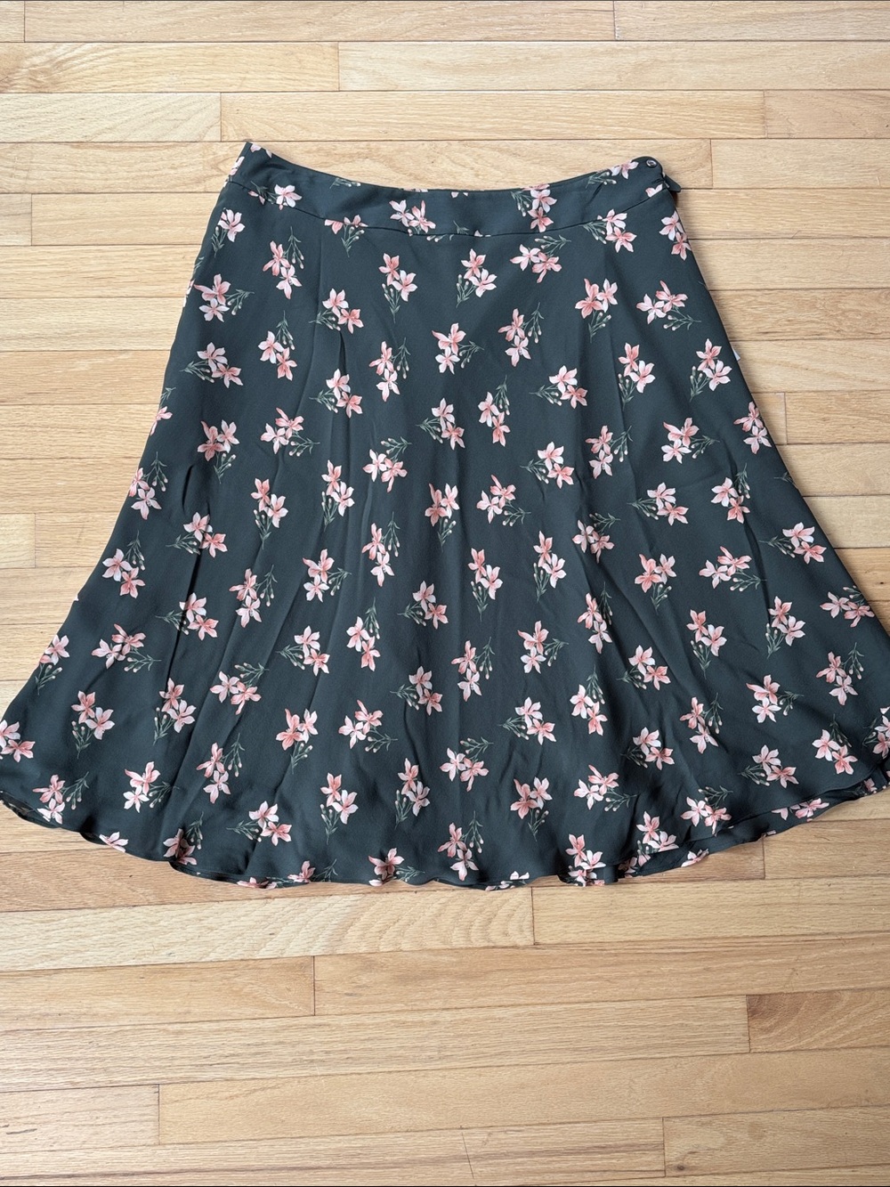 NWT vintage Jones New York floral silk a line skirt olive green and orange 16